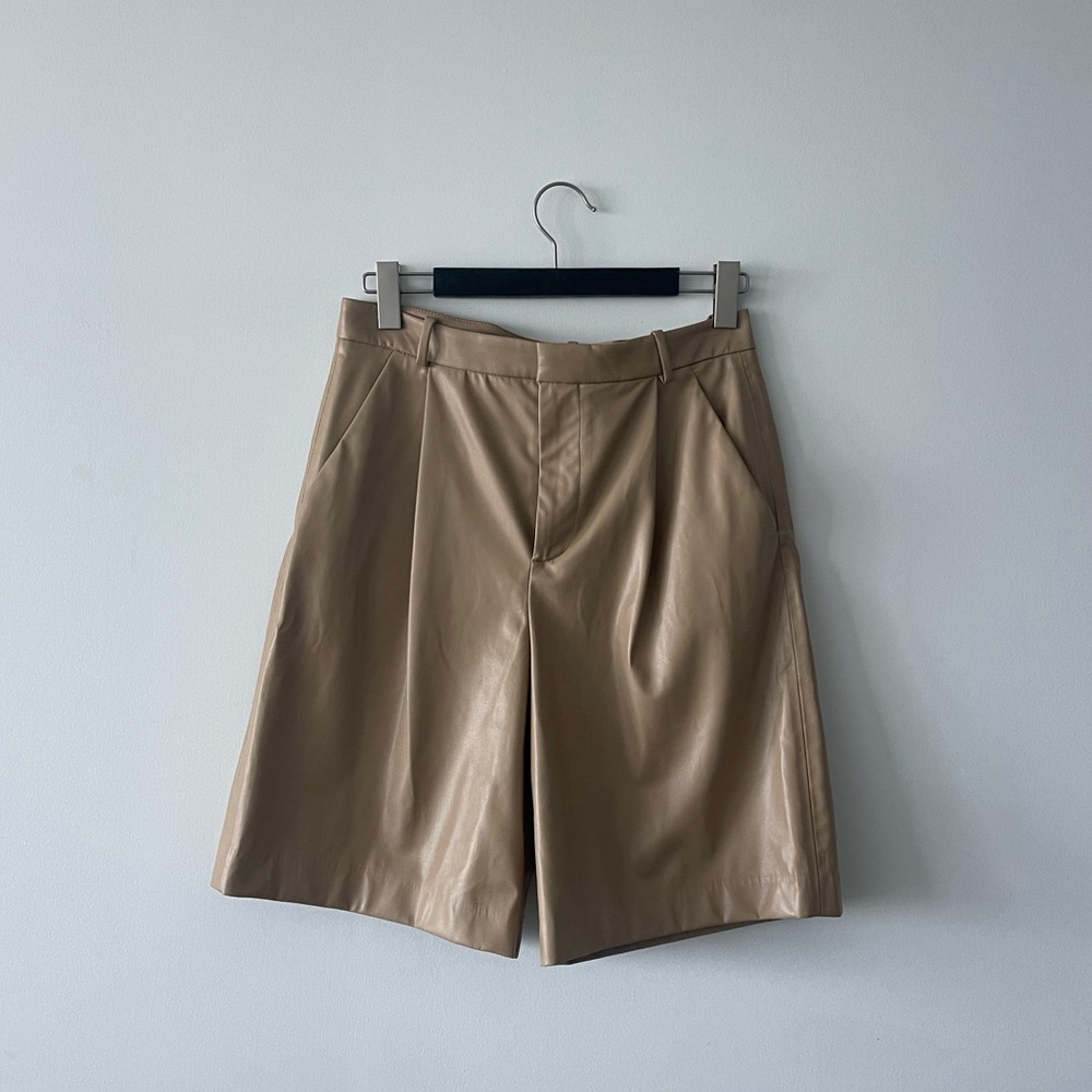Zara Beige Tan Leather Bermuda Shorts